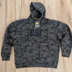 NWT CAT Caterpillar 2XL Night Camo Logo Hooded Sweatshirt Heavyweight Pullover
